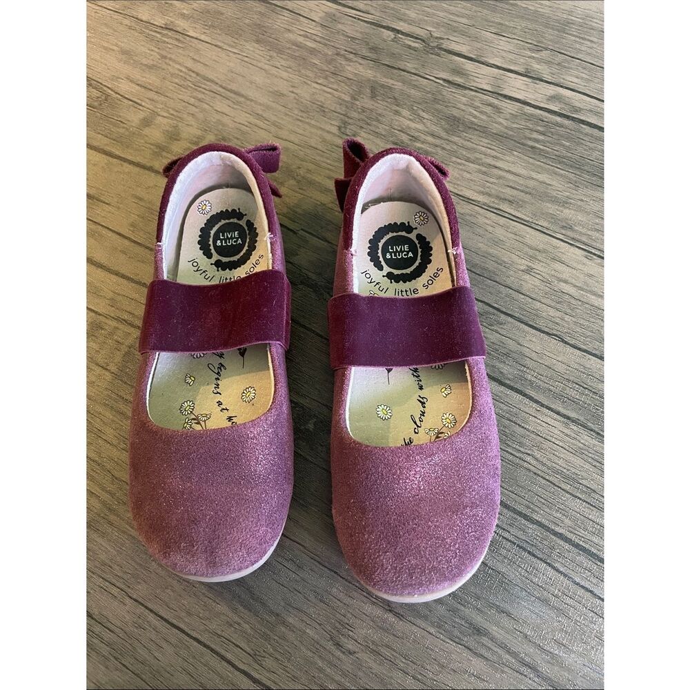 Livie & Luca Aria Ballet Bows Burgundy Shimmer Suede size 11